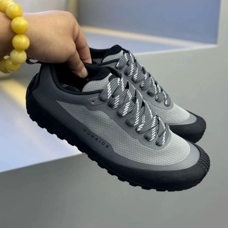 Knit Fabric Lace Up Sneakers - Solid Tone Anti Slip Men Low